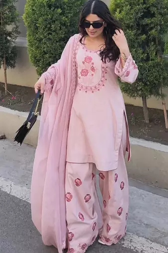 Baby pink floral printed suit set