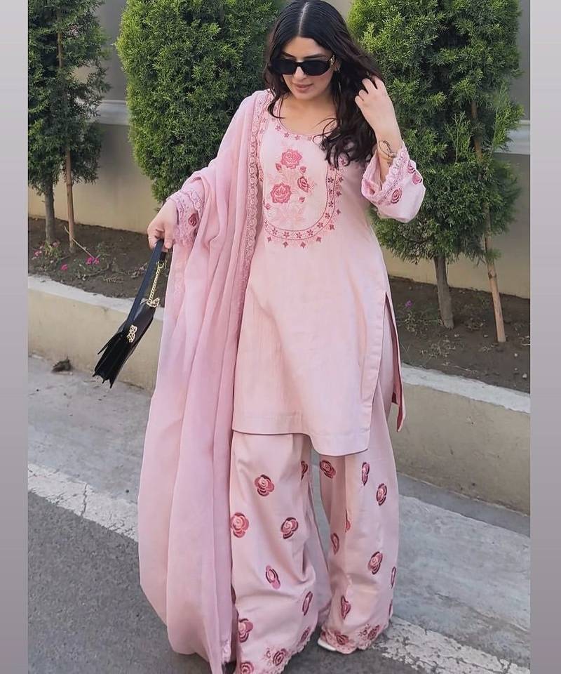 Baby pink floral printed suit set