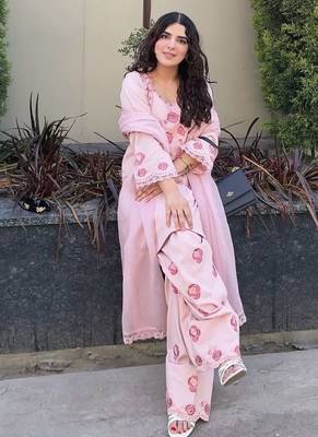 Baby pink floral printed suit set 2
