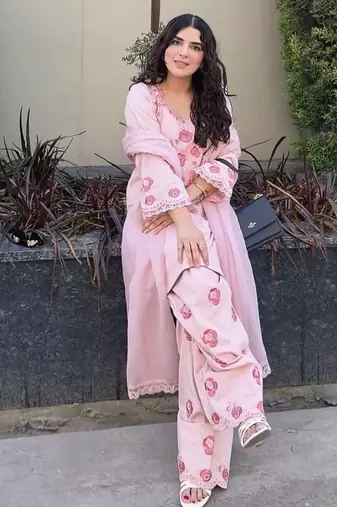 Baby pink floral printed suit set
