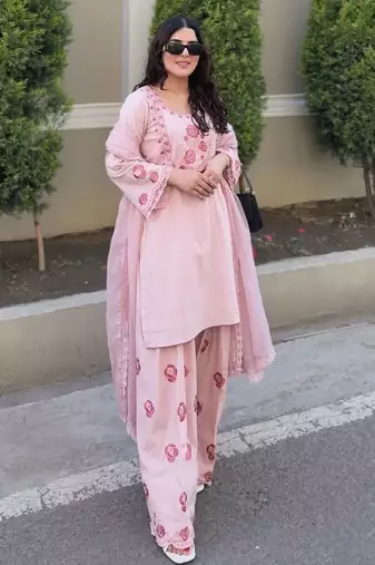 Baby pink floral printed suit set