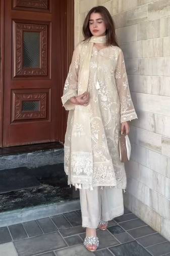 White embroidered kurta set