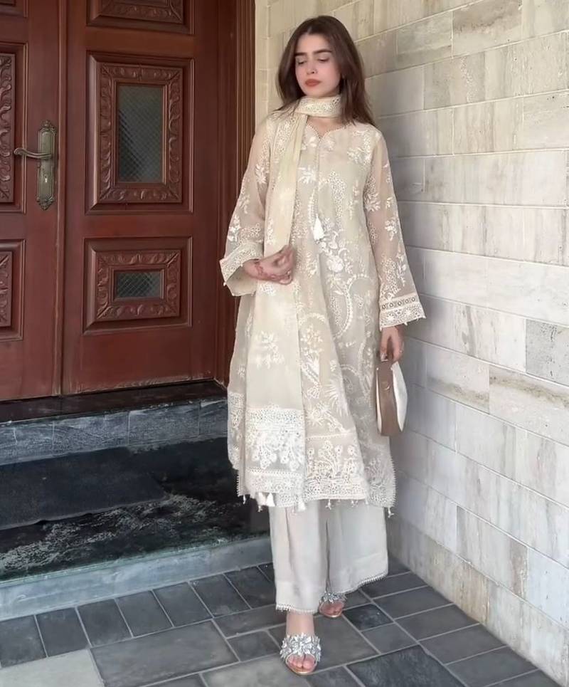 White embroidered kurta set