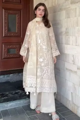 White embroidered kurta set
