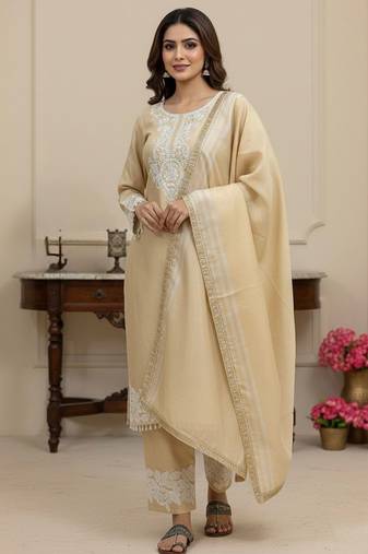 Cream embroidered suit set