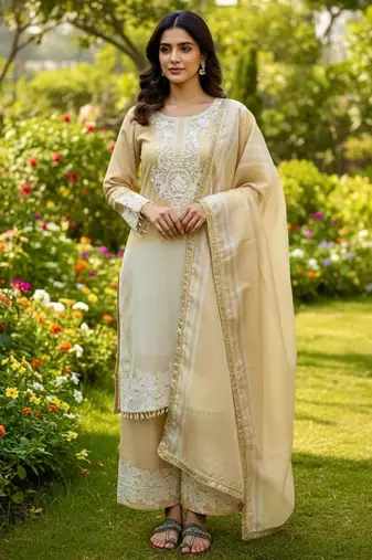 Cream embroidered suit set