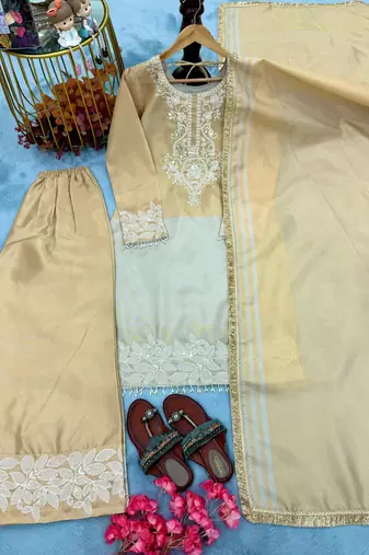 Cream embroidered suit set