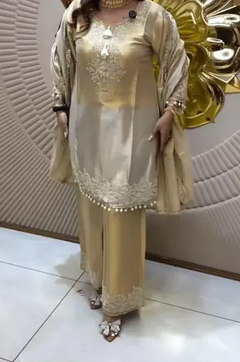 Cream embroidered suit set