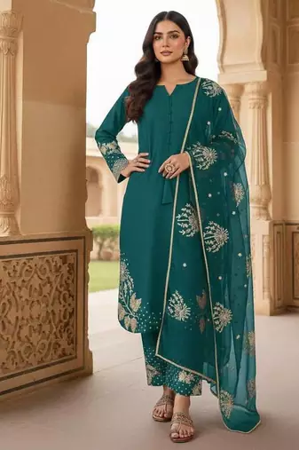 Emerald green embroidered suit set