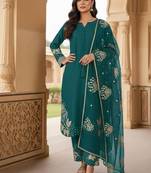 Emerald green embroidered suit set
