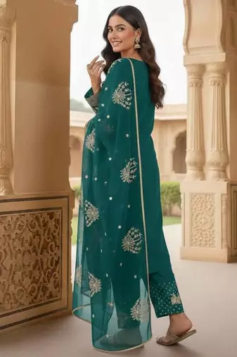 Emerald green embroidered suit set