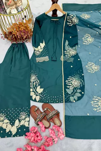 Emerald green embroidered suit set