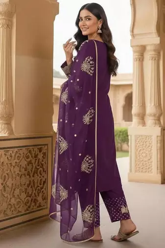 Plum embroidered kurta set
