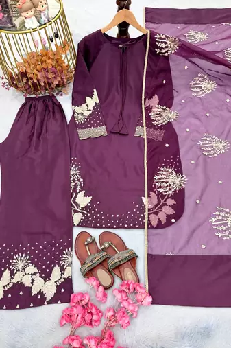 Plum embroidered kurta set