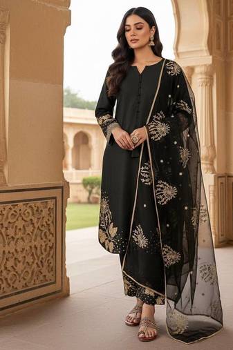 Black & gold embroidered suit