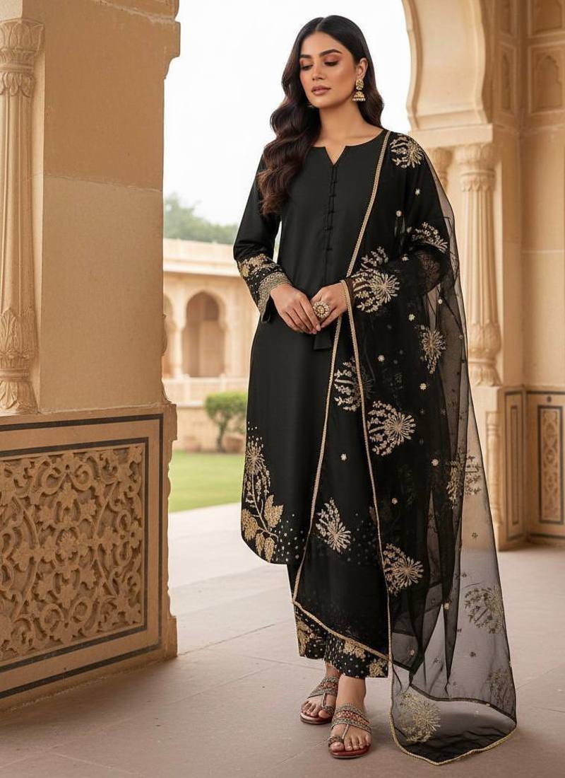 Black & gold embroidered suit