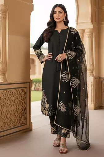 Black & gold embroidered suit