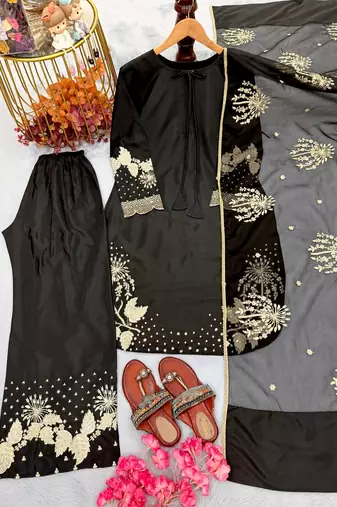 Black & gold embroidered suit