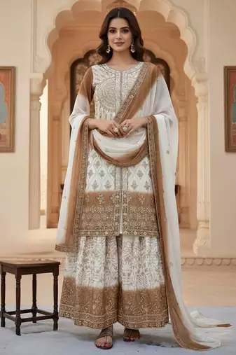 Cream & beige anarkali set