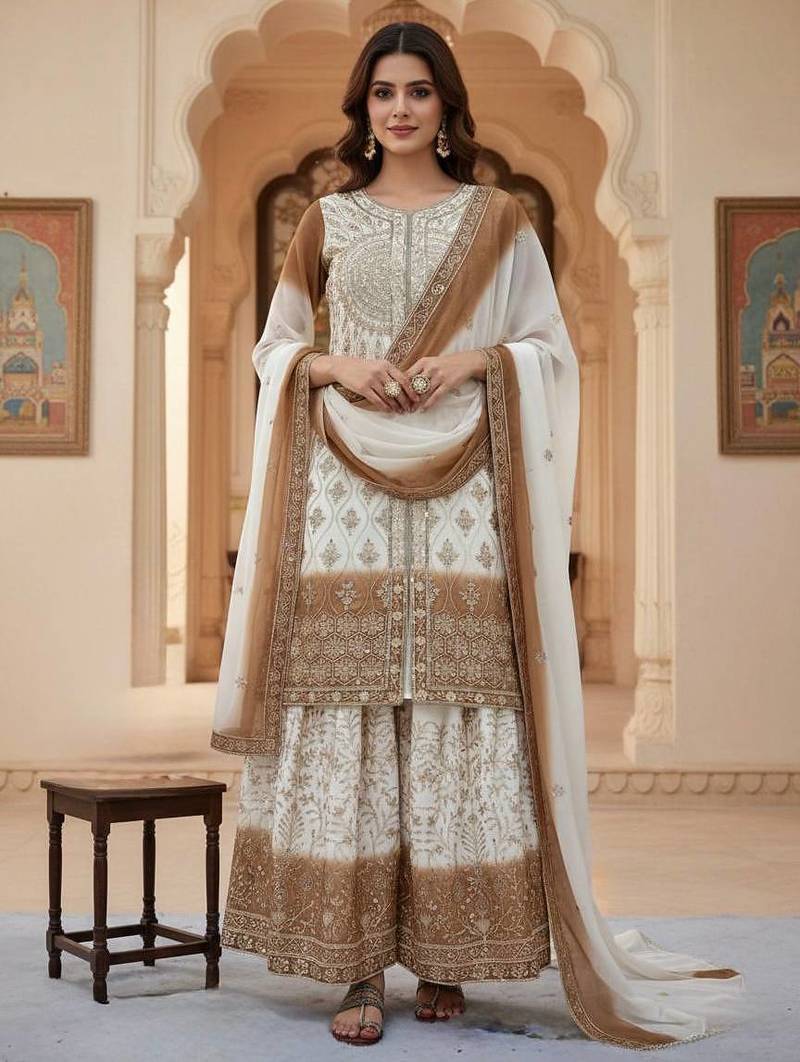Cream & beige anarkali set