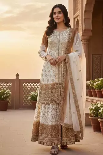 Cream & beige anarkali set