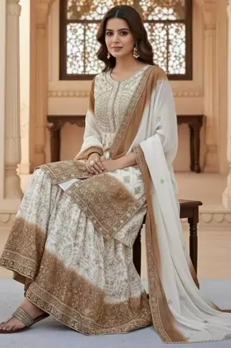 Cream & beige anarkali set