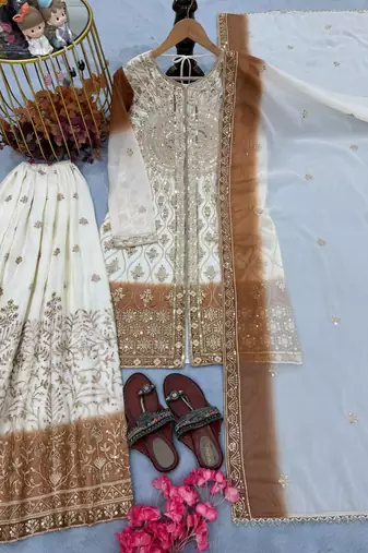 Cream & beige anarkali set