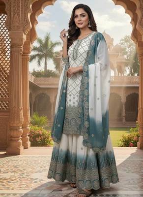 Ivory & teal embroidered lehenga set 3