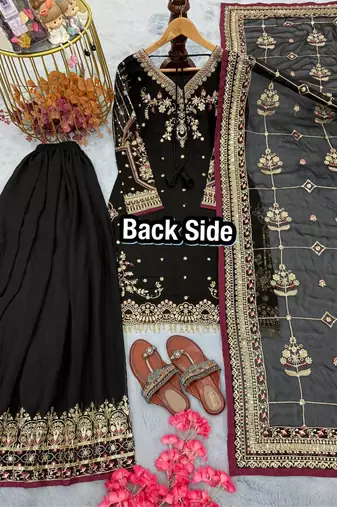 Black heavy embroidered party wear