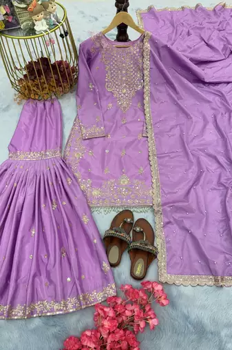 Purple embroidered festive suit