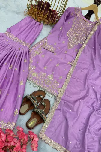 Purple embroidered festive suit