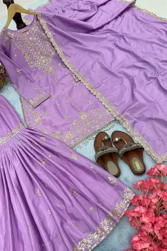 Purple embroidered festive suit