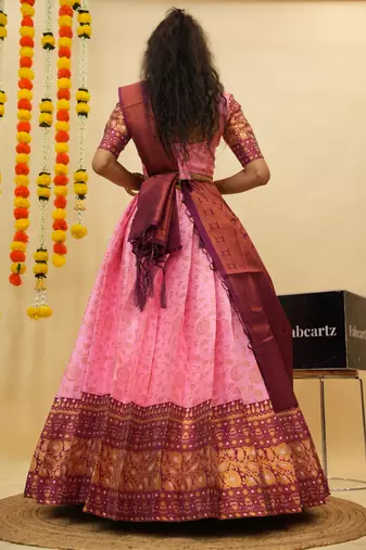 Beautiful South Indian Style Semi-Stitched Half Saree with Blouse and Banarasi Dupatta for Women