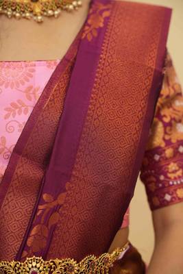 Beautiful South Indian Style Semi-Stitched Half Saree with Blouse and Banarasi Dupatta for Women 3