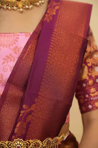 Beautiful South Indian Style Semi-Stitched Half Saree with Blouse and Banarasi Dupatta for Women