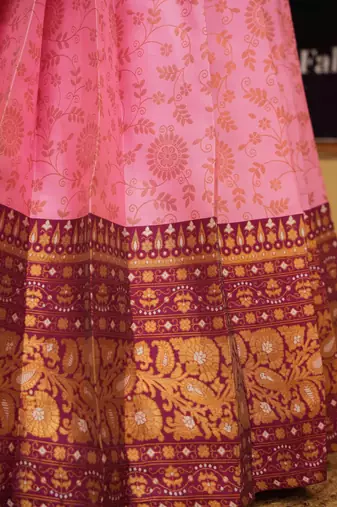 Beautiful South Indian Style Semi-Stitched Half Saree with Blouse and Banarasi Dupatta for Women