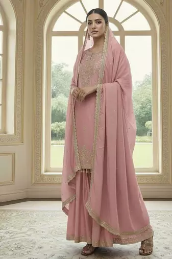 Pink embroidered suit