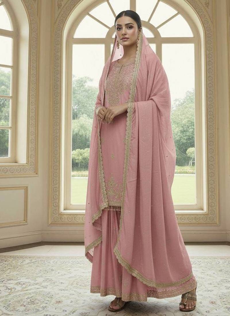 Pink embroidered suit