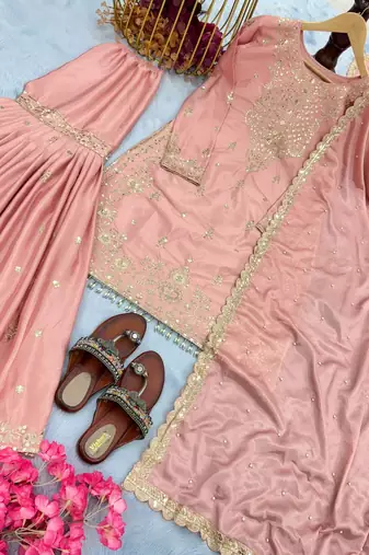 Pink embroidered suit