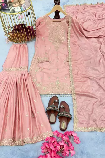 Pink embroidered suit
