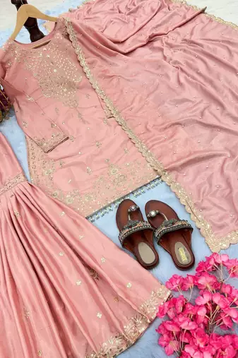 Pink embroidered suit