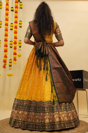 Beautiful South Indian Style Semi-Stitched Half Saree with Blouse and Banarasi Dupatta for Women