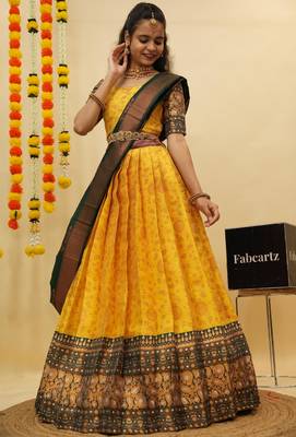 Beautiful South Indian Style Semi-Stitched Half Saree with Blouse and Banarasi Dupatta for Women 3