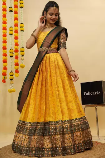 Beautiful South Indian Style Semi-Stitched Half Saree with Blouse and Banarasi Dupatta for Women