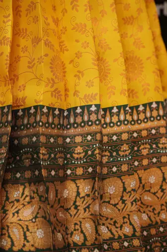 Beautiful South Indian Style Semi-Stitched Half Saree with Blouse and Banarasi Dupatta for Women