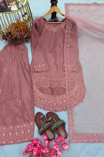 Pink floral embroidered suit
