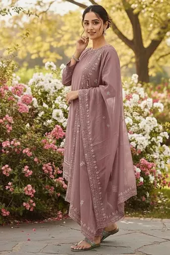 Pink floral embroidered suit