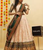Beautiful South Indian Style Semi-Stitched Half Saree with Blouse and Banarasi Dupatta for Women