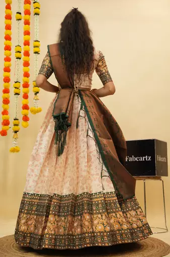 Beautiful South Indian Style Semi-Stitched Half Saree with Blouse and Banarasi Dupatta for Women