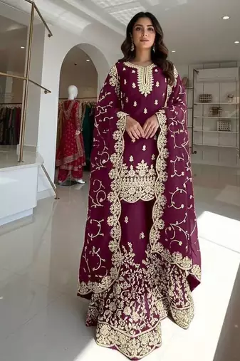 Purple embroidered set